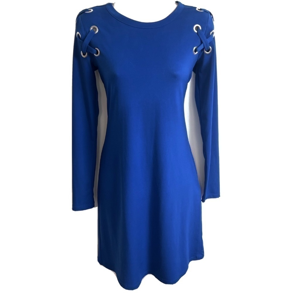 🆕 Michael Kors mini blue long sleeve stretchy lightweight fitted dress xs